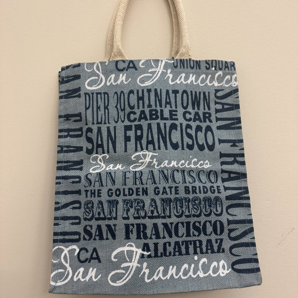 San Francisco - Burlap Canvas Large Tote Bag with Rope Handles